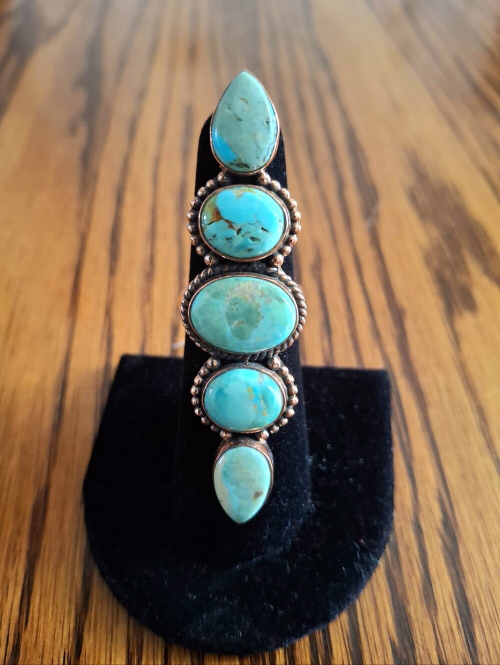 Mojave Turquoise Crawler 5 Natural Stone Ring On Copper Adjustable Band 6-12
